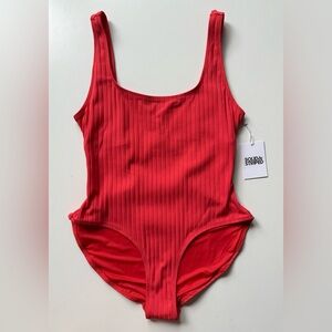 Solid & Striped Womens Annemarie One-Piece Ribbed Hot Coral Swimsuit - Size L